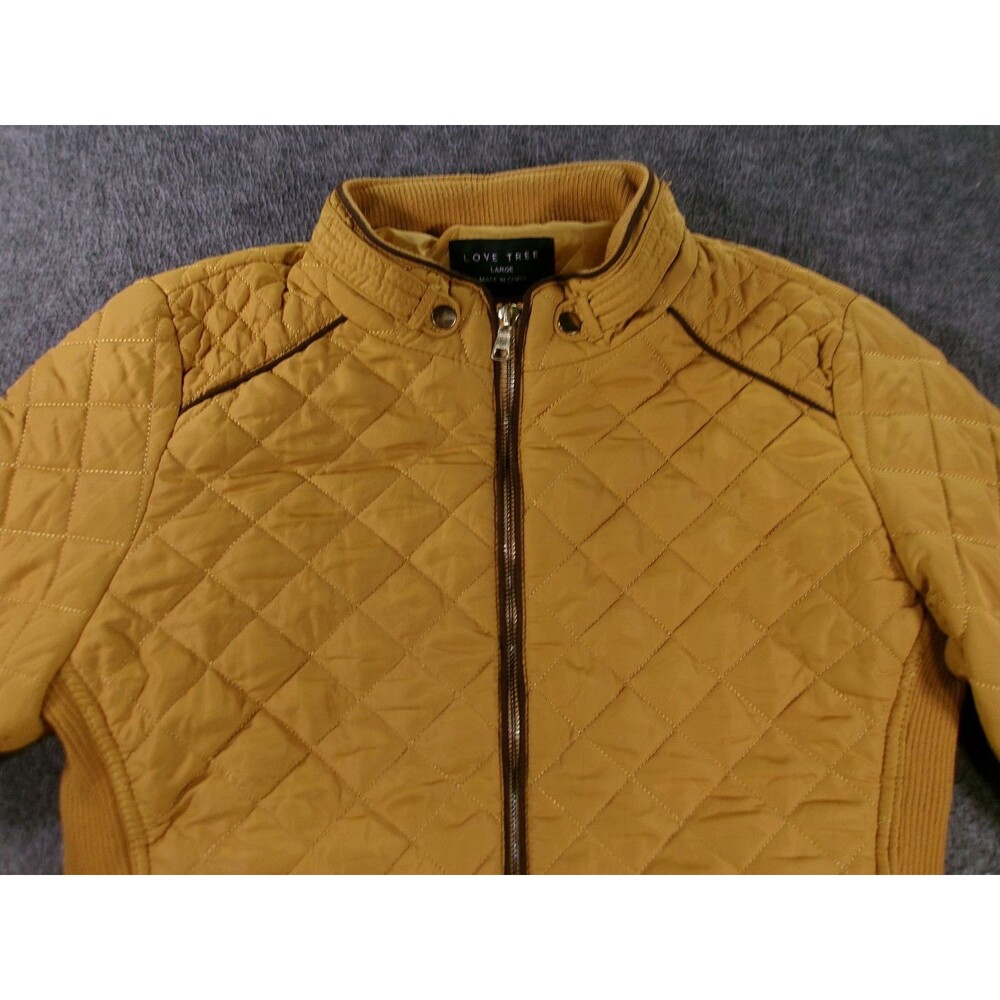 Love Tree Jacket Womens L Quilted Zip Front Stand Collar Mustard Padded Casual - Picture 2 of 9